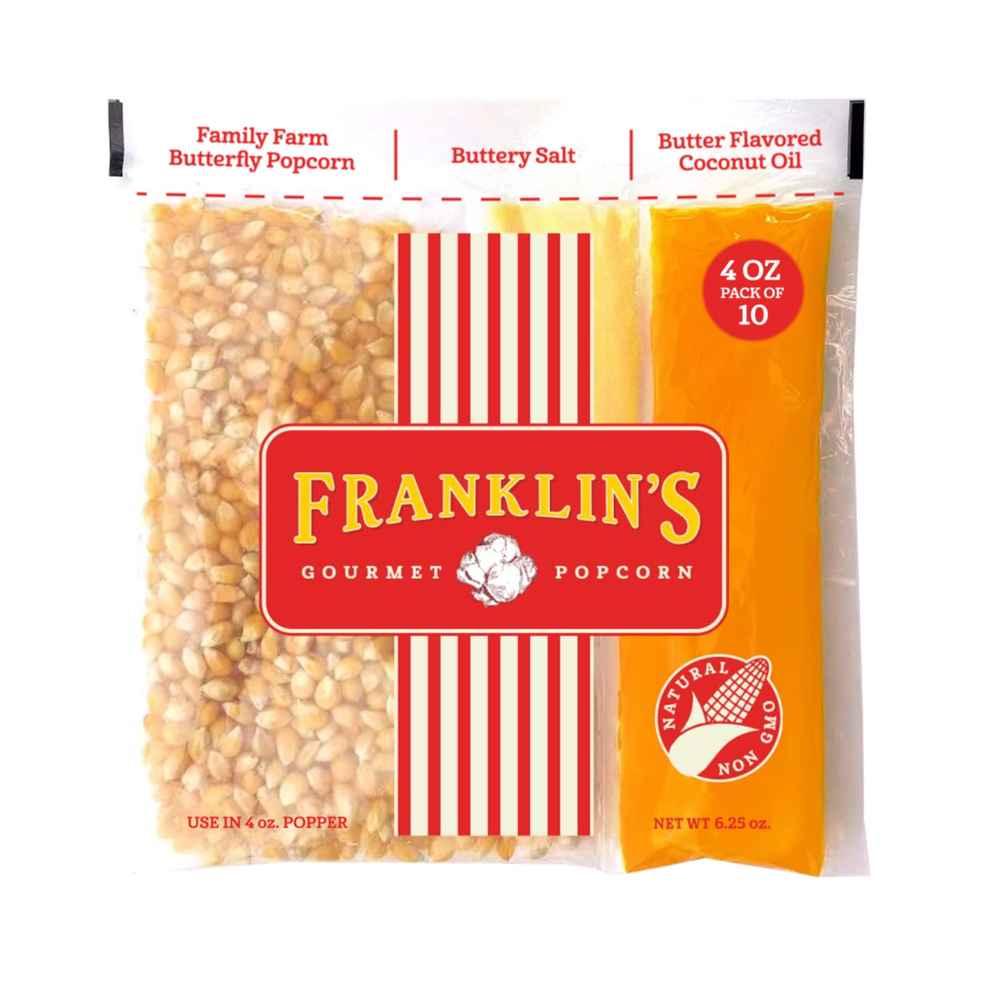 Franklin's Gourmet Popcorn all-in-one pack front view ready to pop