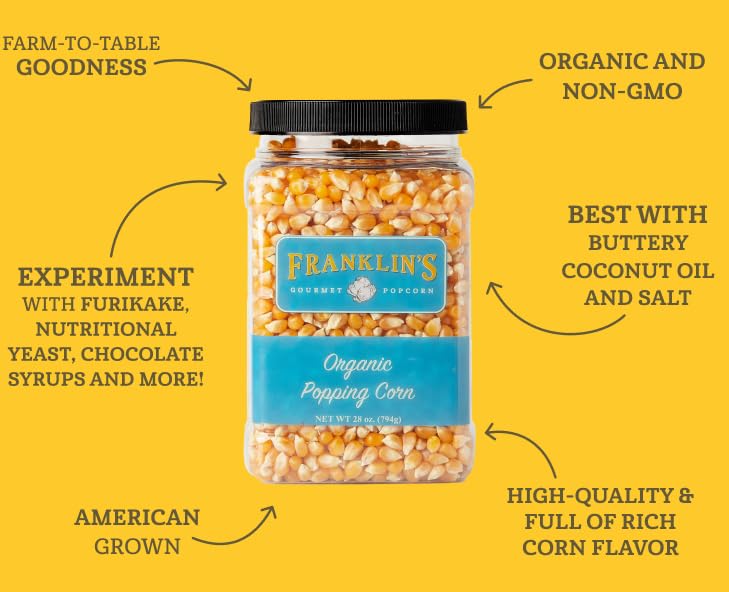Pouring Franklin's Gourmet Popcorn kernels into a stovetop popcorn machine