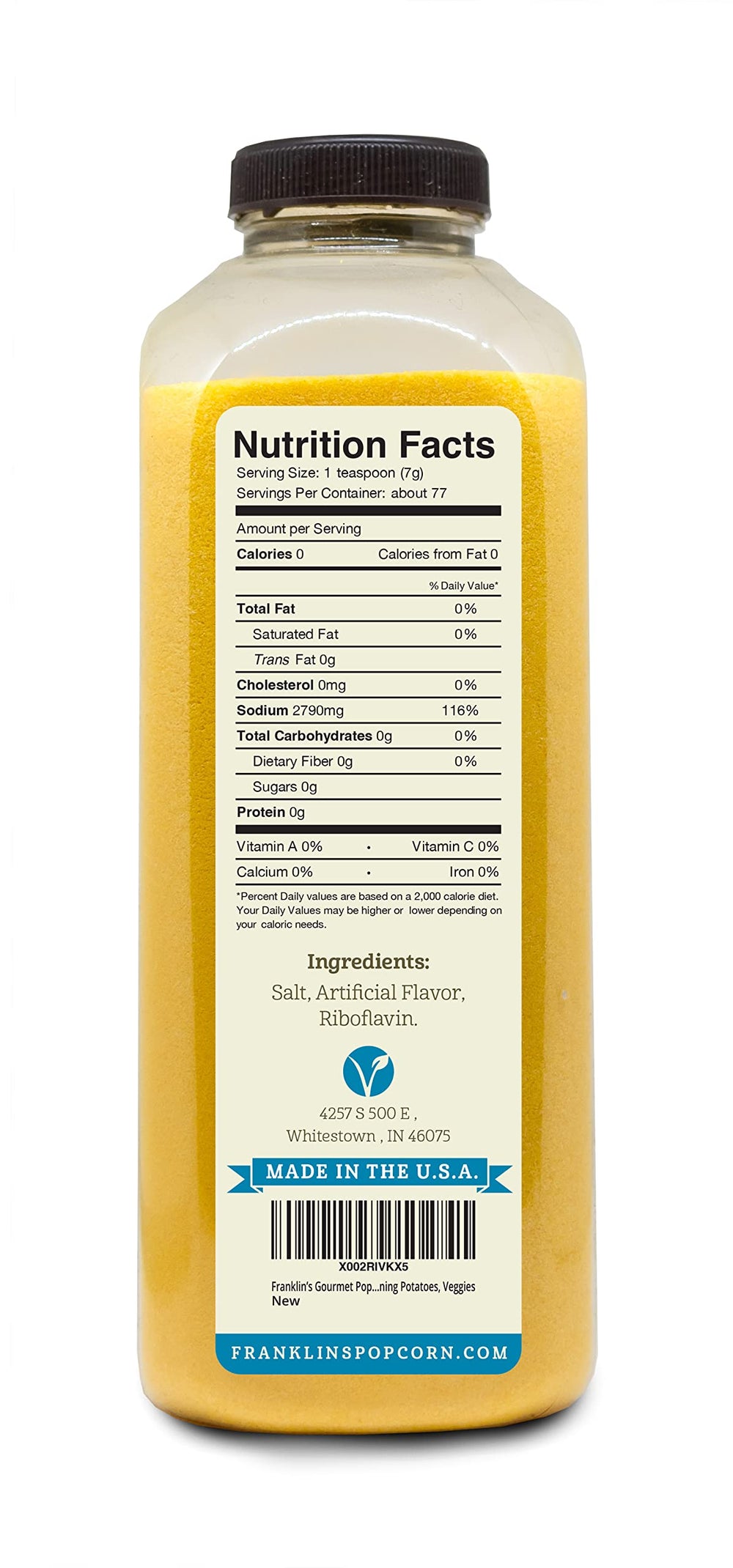 Ingredients label highlights vegan and kosher options for mindful snacking.