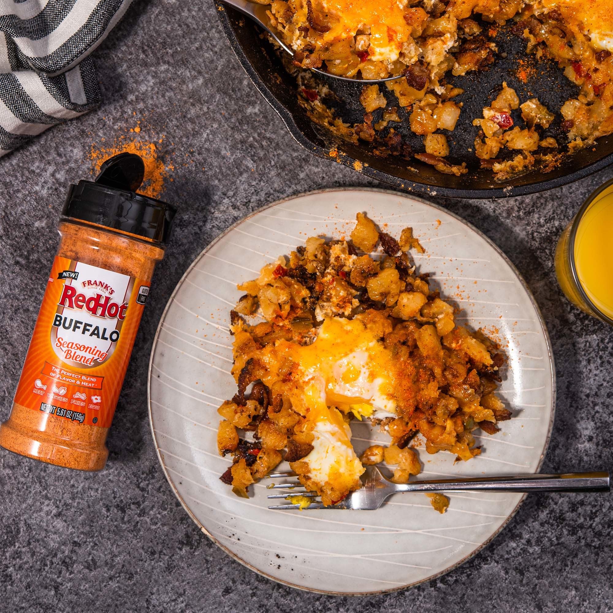 Burger topped with Frank's RedHot seasoning for savory heat