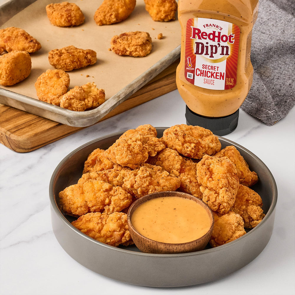 Frank's RedHot Dip'n Secret with nuggets and pizzas
