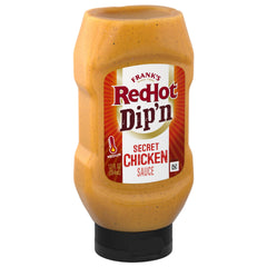Frank's RedHot Dip'n Secret Chicken sauce in inverted bottle for mess-free pouring