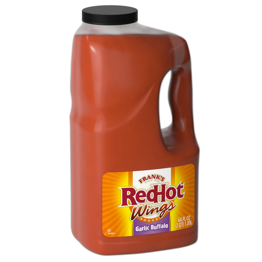 Frank's RedHot Garlic Buffalo Wings Sauce bottle—bold, savory heat for wings.