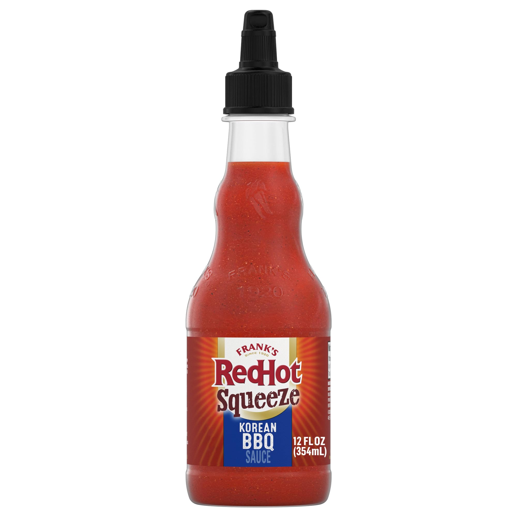 Frank's RedHot Korean BBQ sauce bottle pour highlighting bold flavor for bowls and pizzas.
