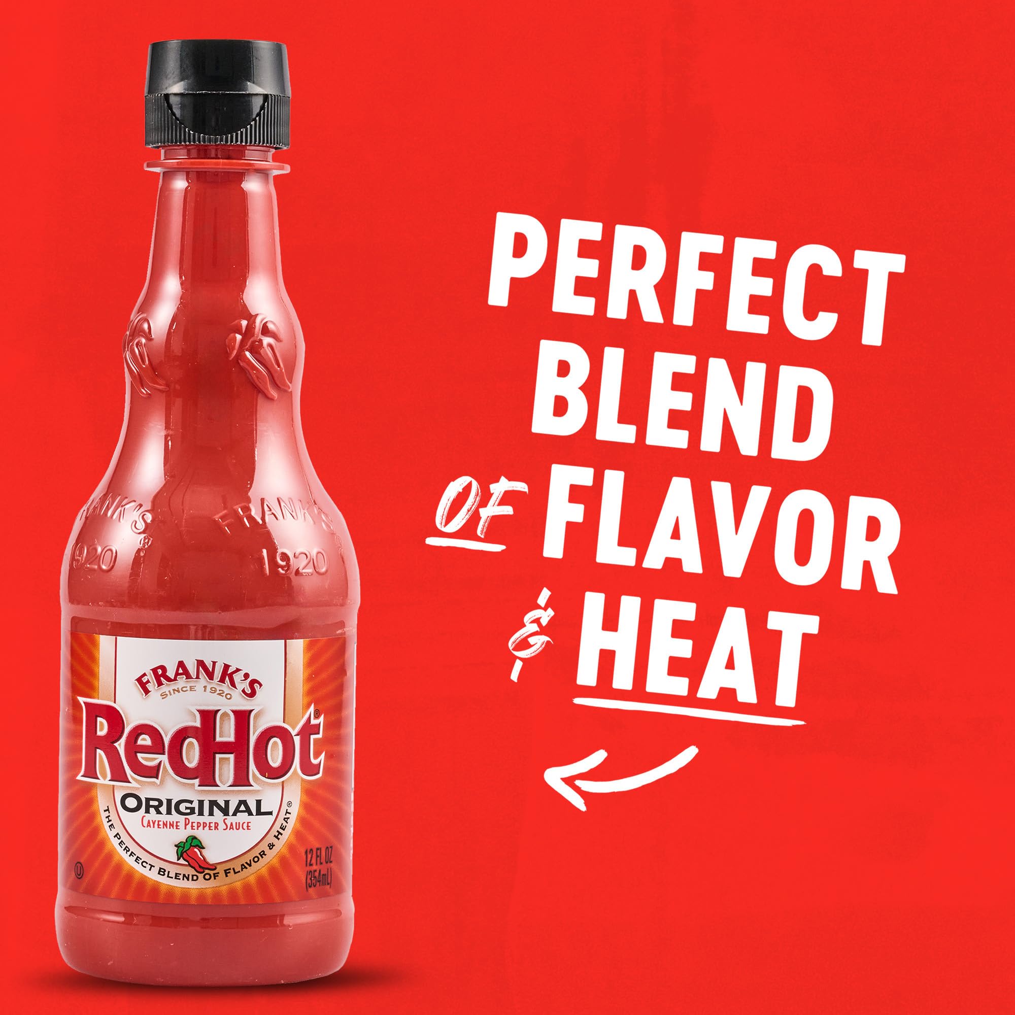Always Red packaging on Frank's RedHot Original bottle conveys clean presentation