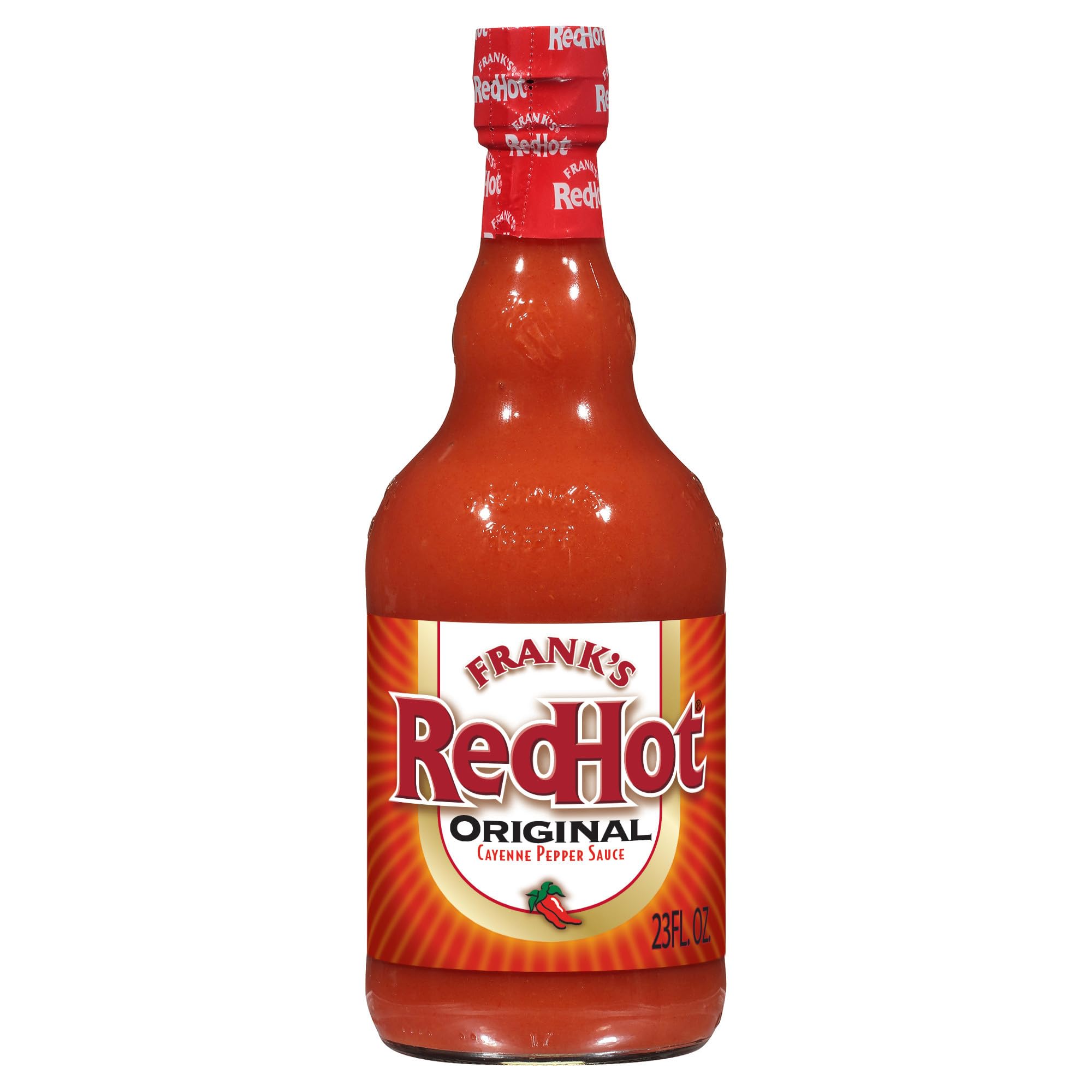 Frank's RedHot Original bottle being poured to add heat and flavor to wings