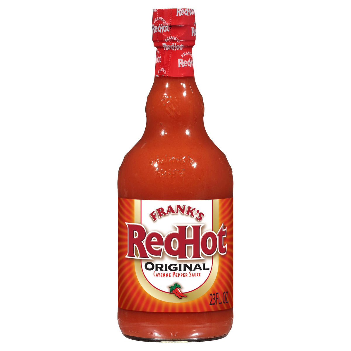 Frank's RedHot Original bottle being poured to add heat and flavor to wings