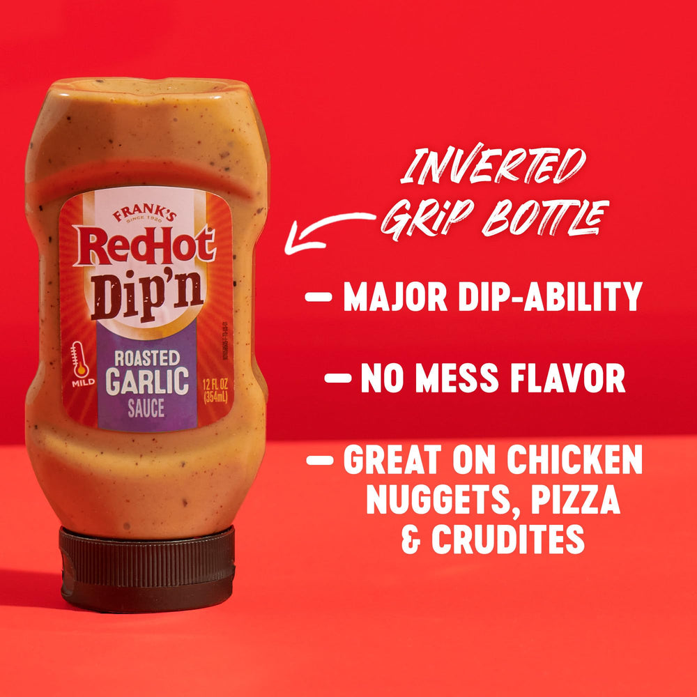 Onion rings dipped in Frank's Roasted Garlic Sauce for crisp heat.