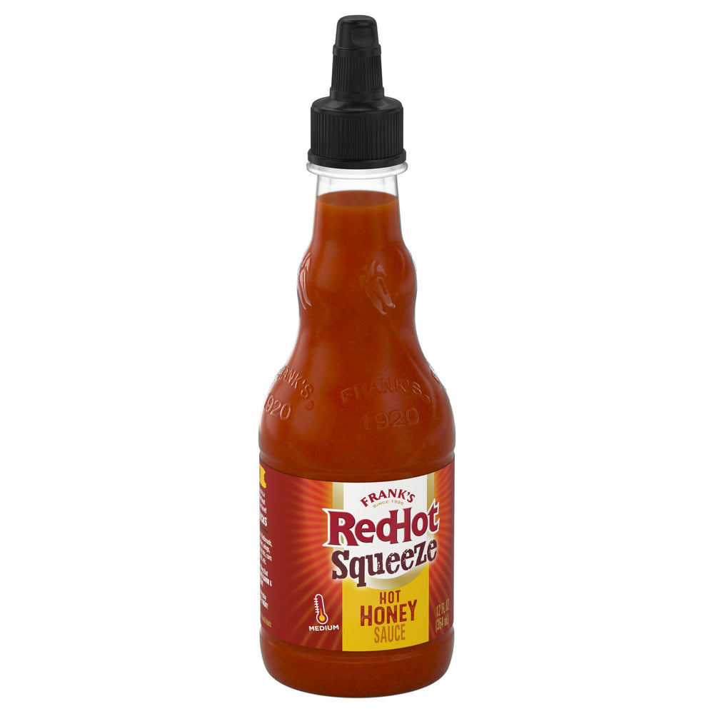 Frank's RedHot Squeeze Honey Bottle showing thick, smooth drizzle for precise heat