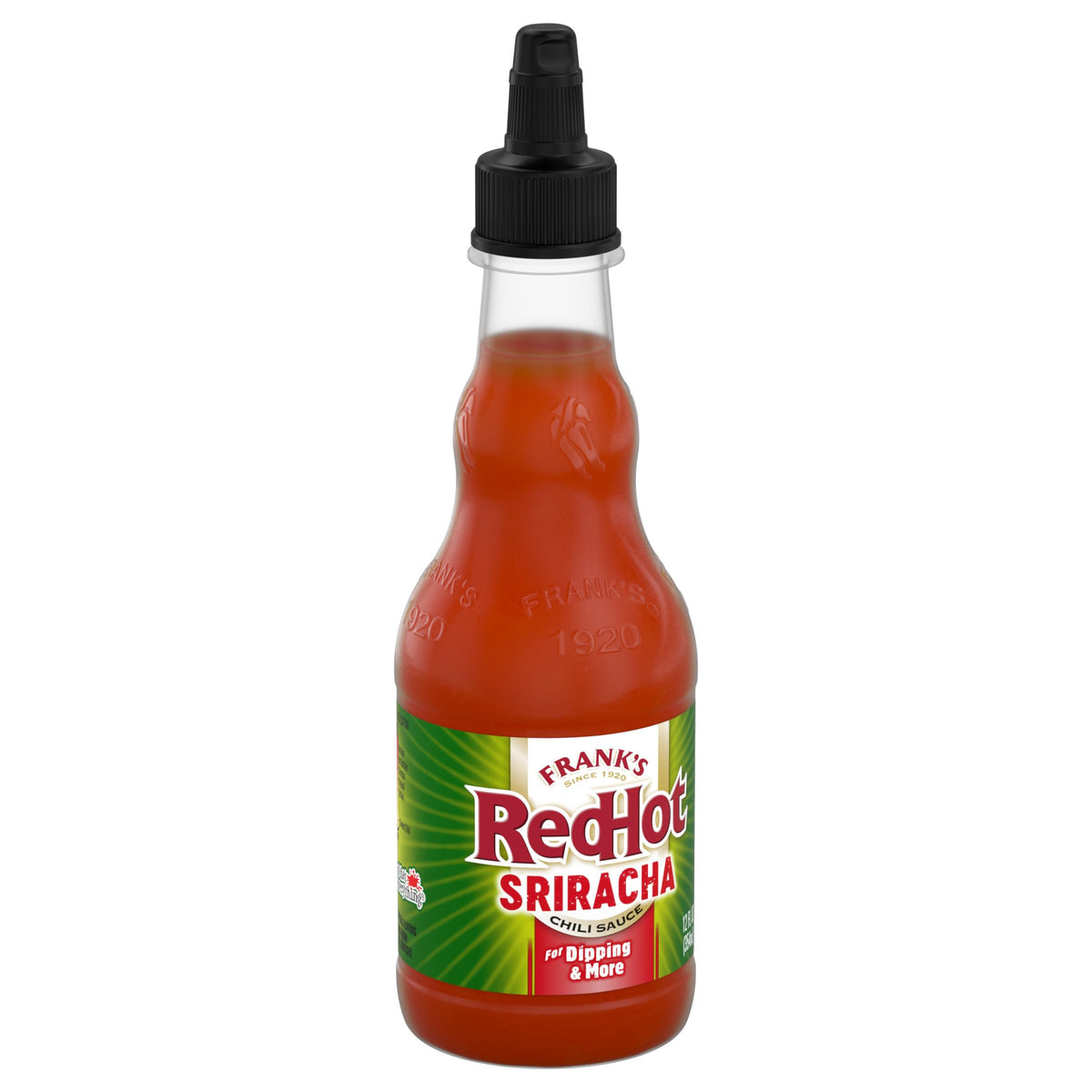 Frank's RedHot Sriracha bottle closeup showing bold heat and garlic aroma