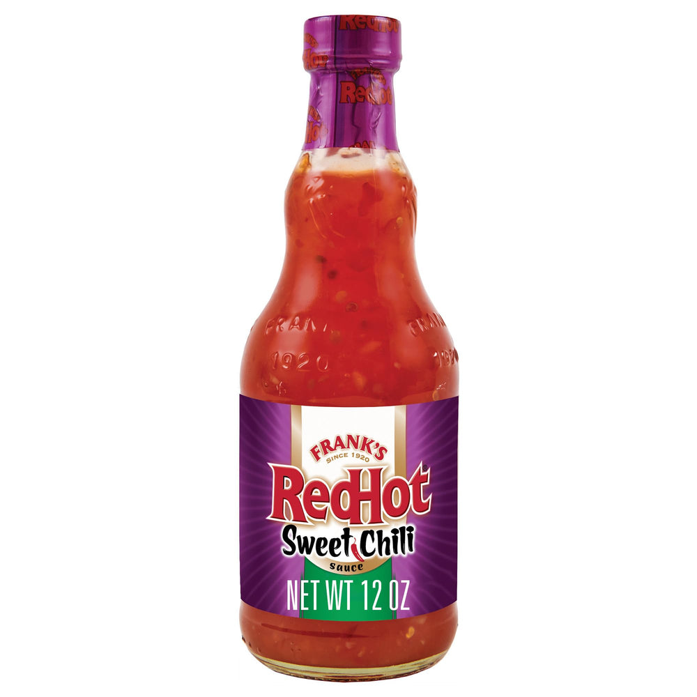 Frank's RedHot Sweet Chili Sauce bottle with pour spout, ideal for dipping and marinating