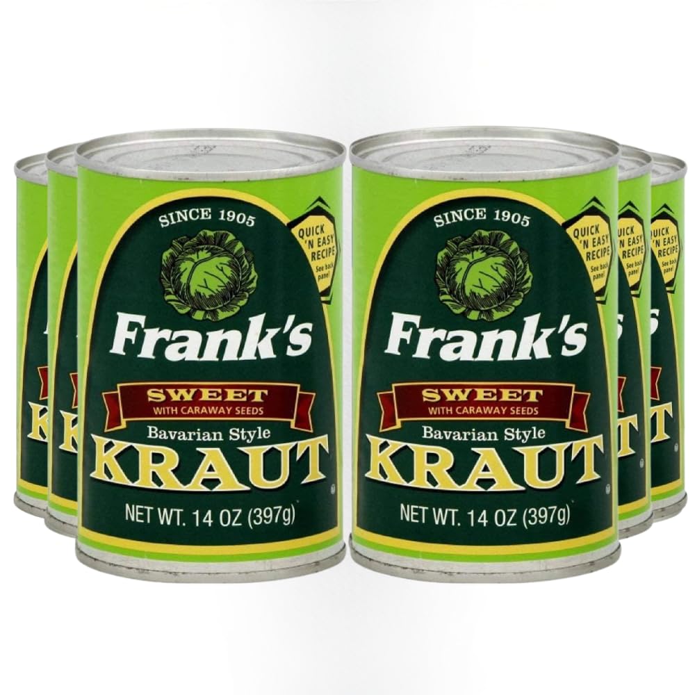 Frank's Sweet Bavarian Kraut jar close-up, ideal as a topping for hot dogs and sandwiches
