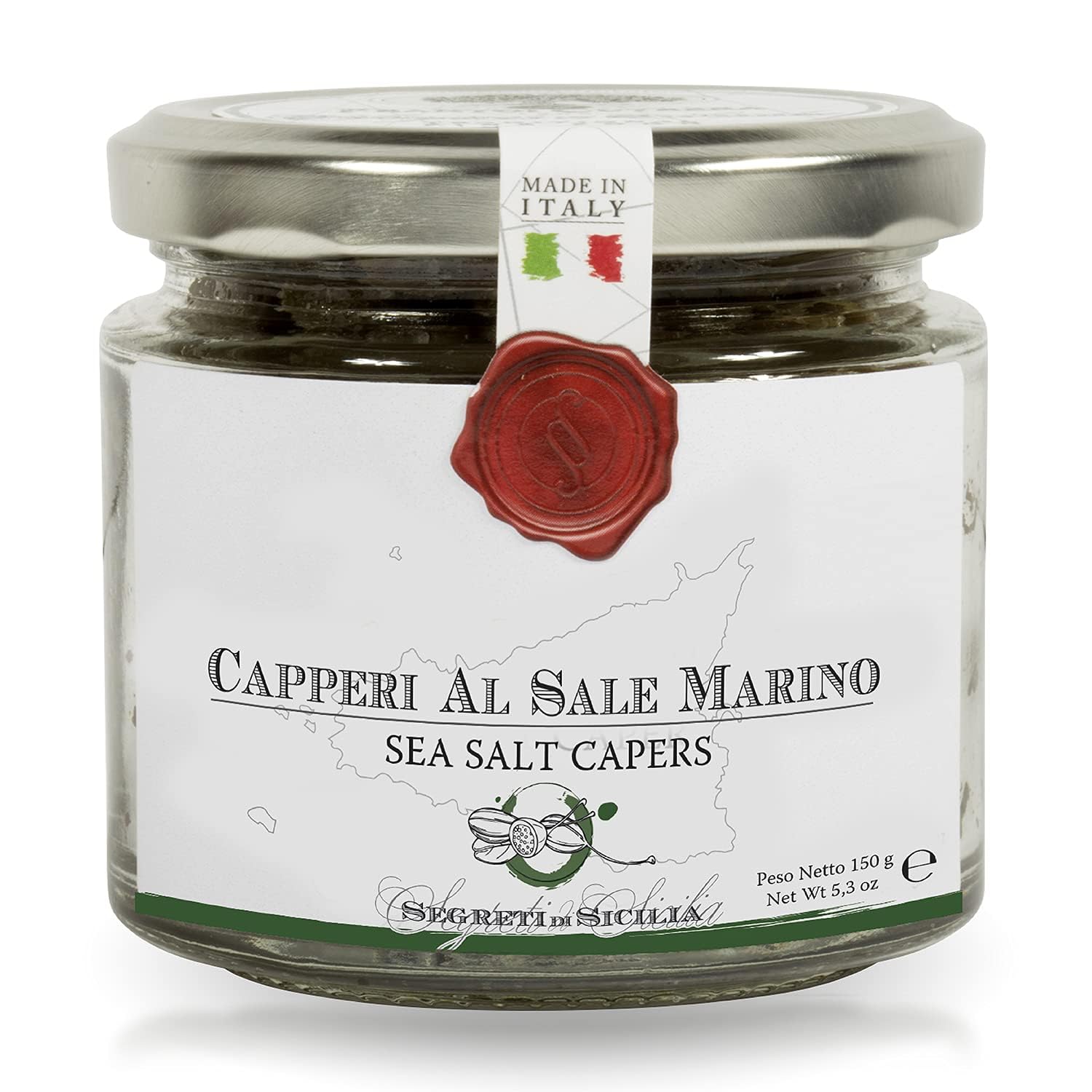 Frantoi Cutrera non-pareil capers in a jar for premium garnish and bright flavor.