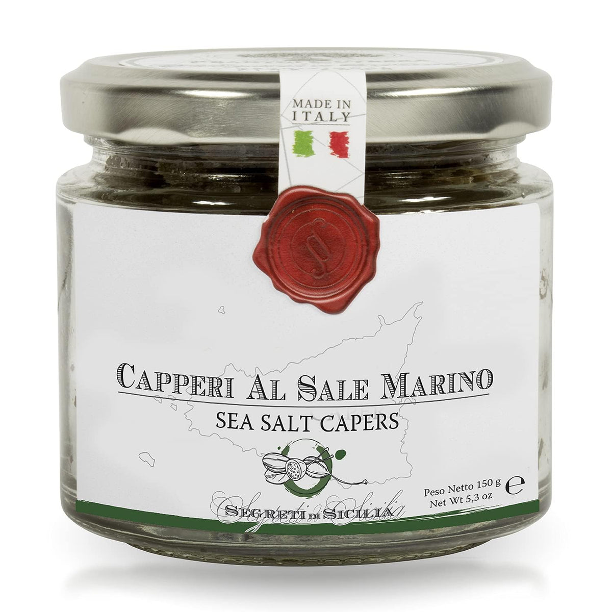 Frantoi Cutrera non-pareil capers in a jar for premium garnish and bright flavor.