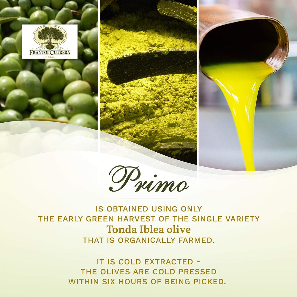 Frantoi Cutrera Primo PDO Sicilian EVOO evokes Mediterranean aroma