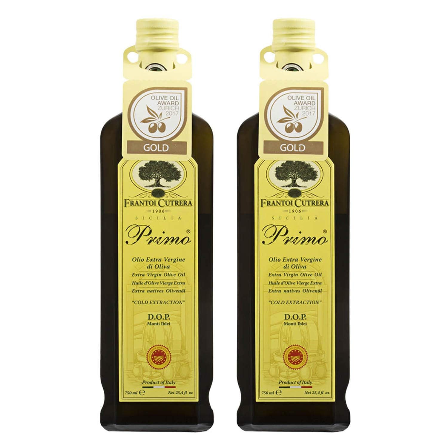 Frantoi Cutrera Primo olive oil bottle shows premium Sicilian EVOO great for finishing salads