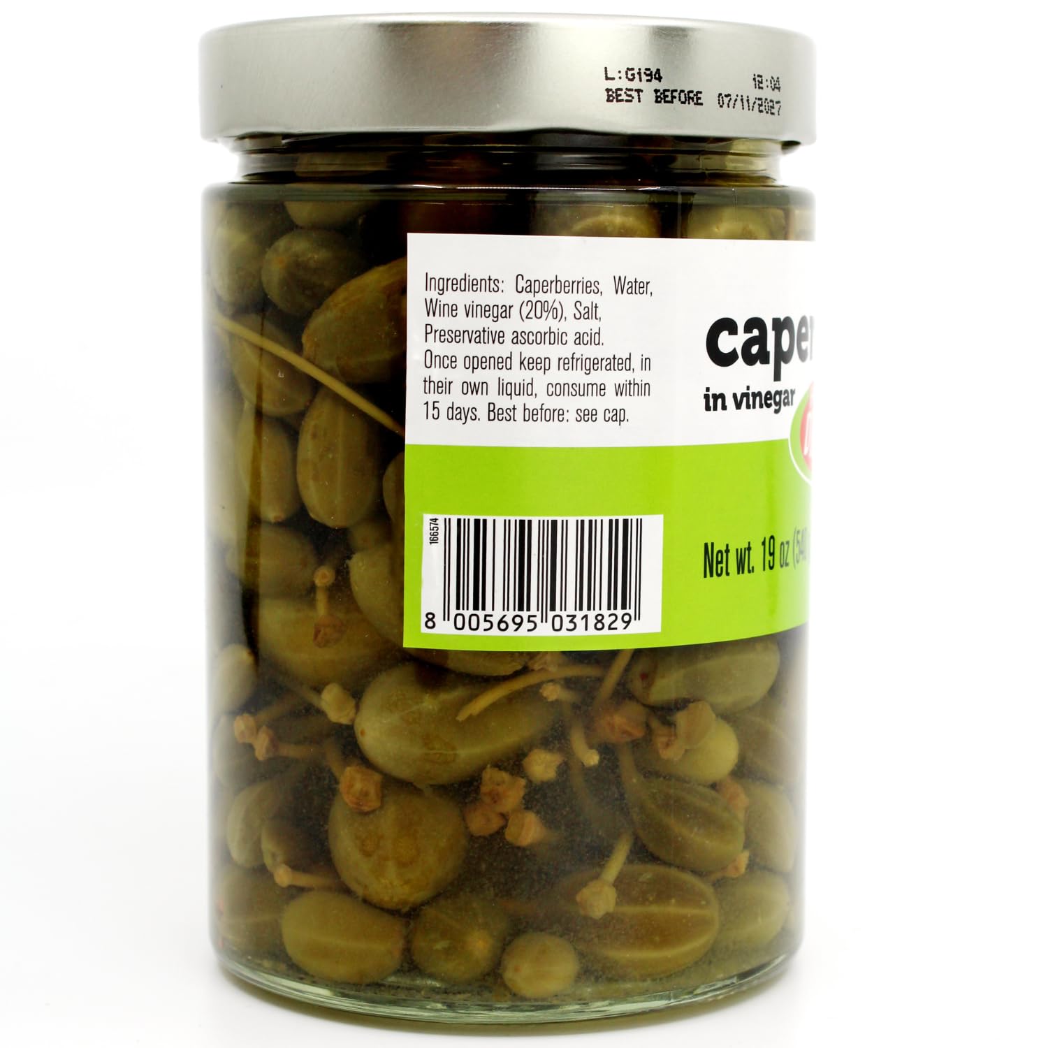 Fratelli D'Amico caperberries label detail, premium Italian quality.