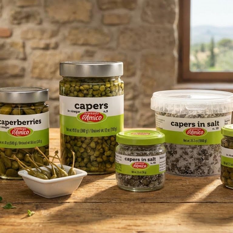Fratelli D'Amico caperberries ready-to-use, versatile pantry staple.