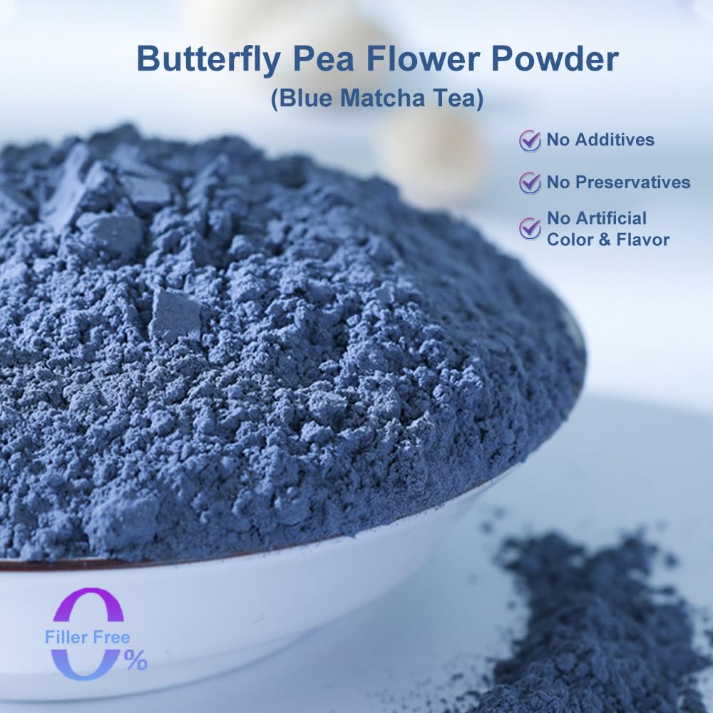 Fraunitsh blue matcha latte using butterfly pea powder for striking color