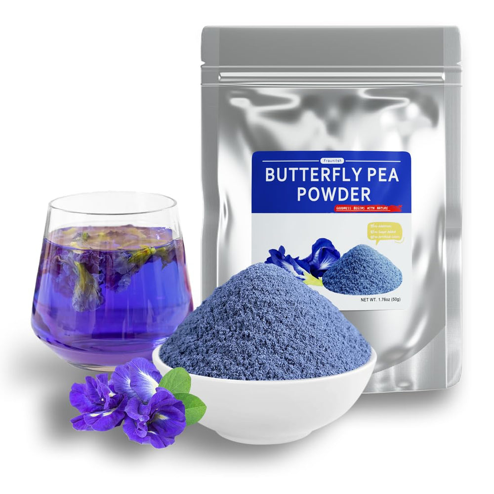 Fraunitsh butterfly pea flower powder bottle with vibrant blue color for natural coloring