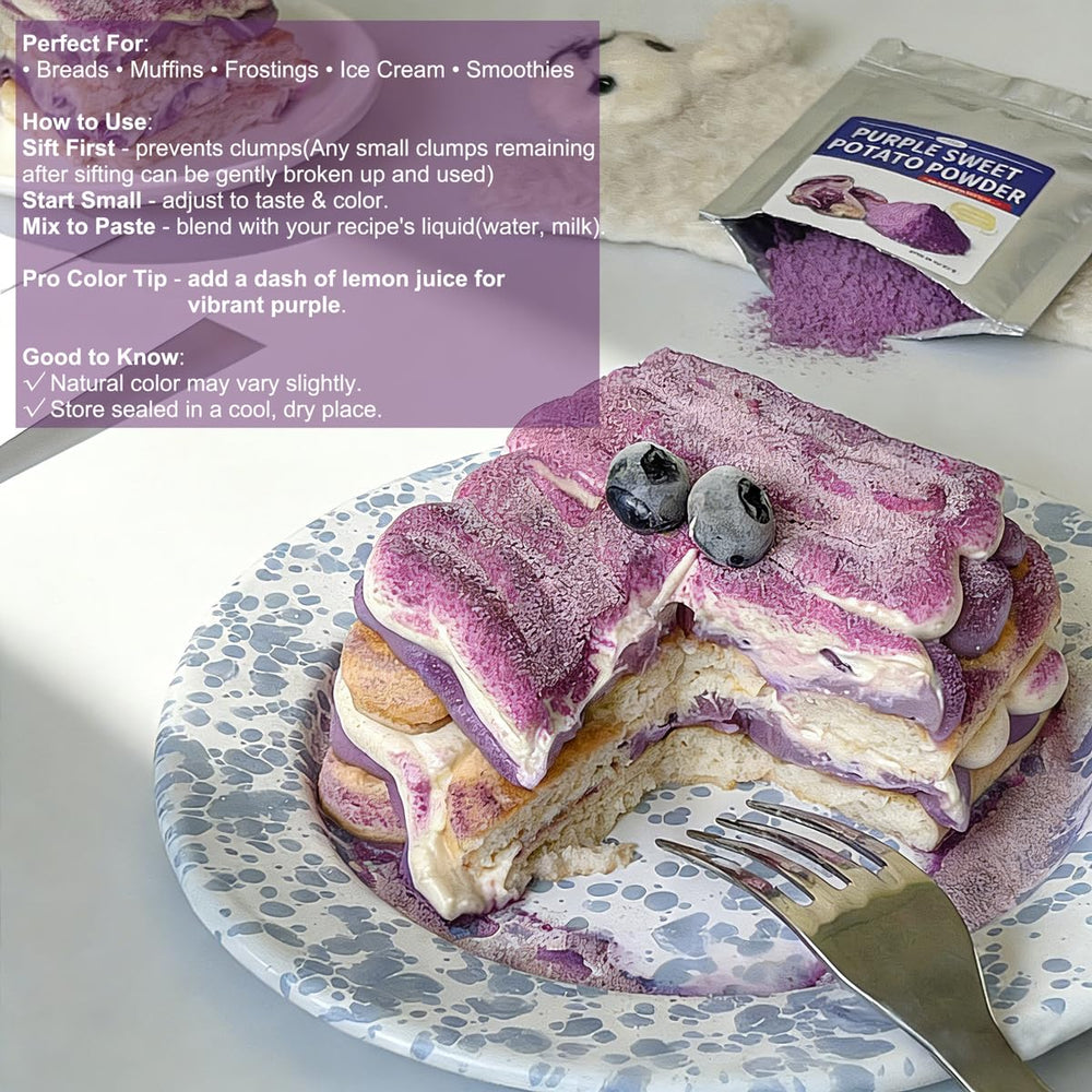 Fraunitsh ube powder in latte reveals versatile culinary use and color.