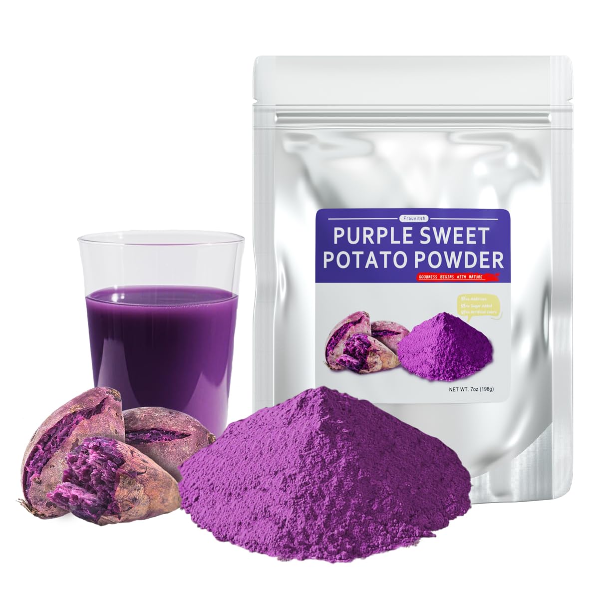Fraunitsh ube powder packaging in resealable pouch preserves freshness for months.