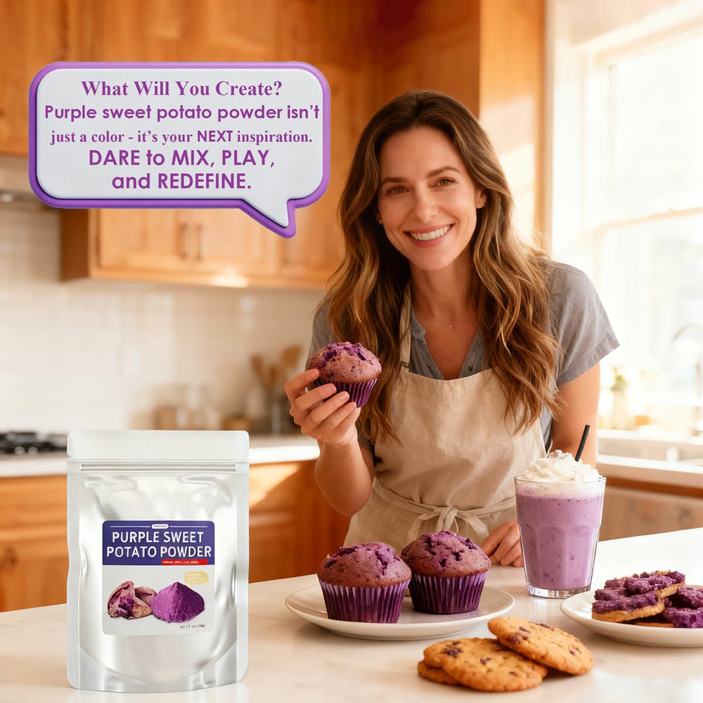 Fraunitsh ube powder sprinkled on yogurt or oats adds color and nutrition.