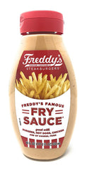 Freddy’s Fry Sauce bottle pouring for fries, a creamy tangy dip