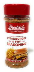 Freddy's Steakburger & Fry Seasoning bottle boosts savory flavor for burgers and fries.