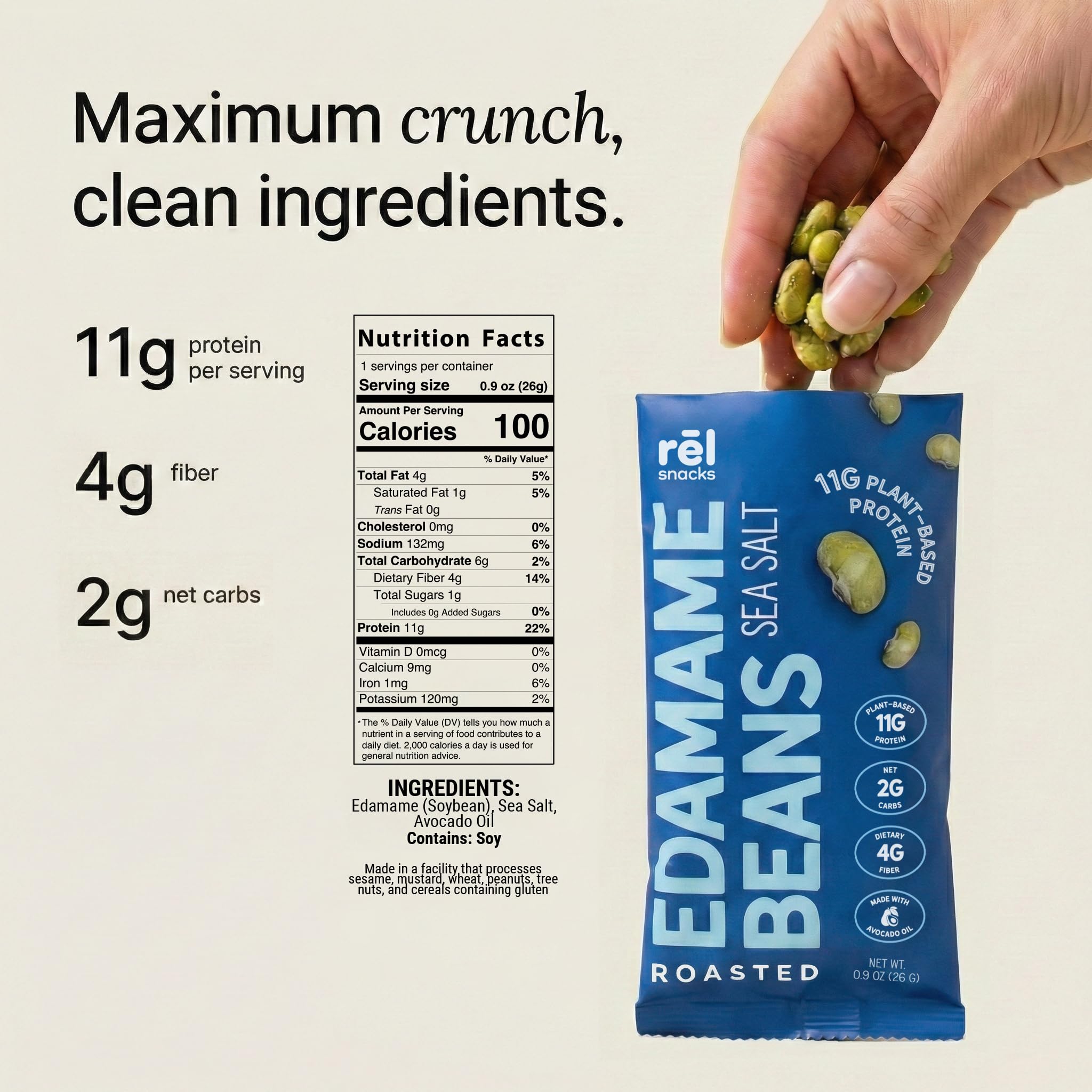 Fred's Farm Snacks 11g protein edamame packet for workouts and lunchboxes