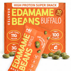Fred's Farm Snacks Buffalo Edamame Bag shows a high-protein, on-the-go snack.