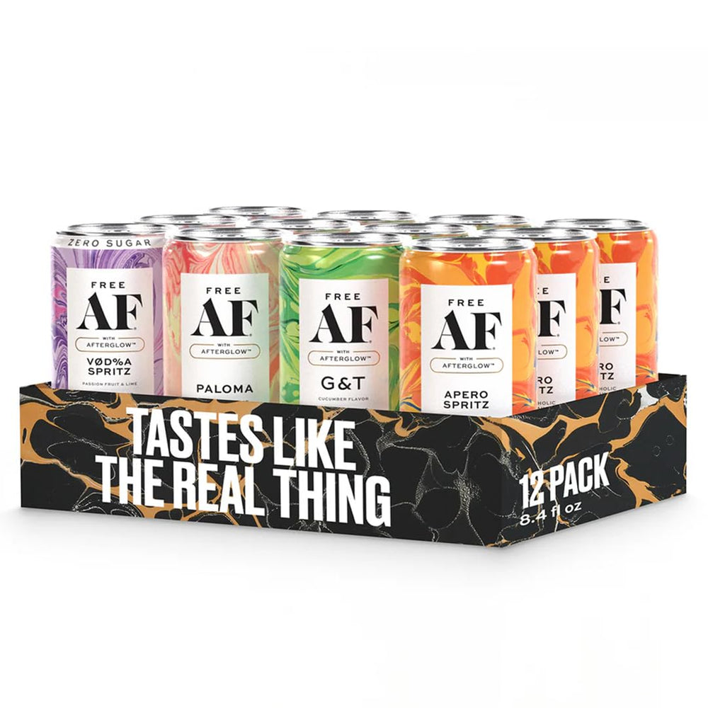 Free AF AF Drinks Variety Pack cans front view for easy chilling and sharing