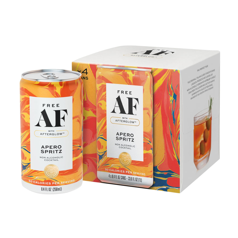Free AF Apero Spritz can showing a low-calorie, alcohol-free option.