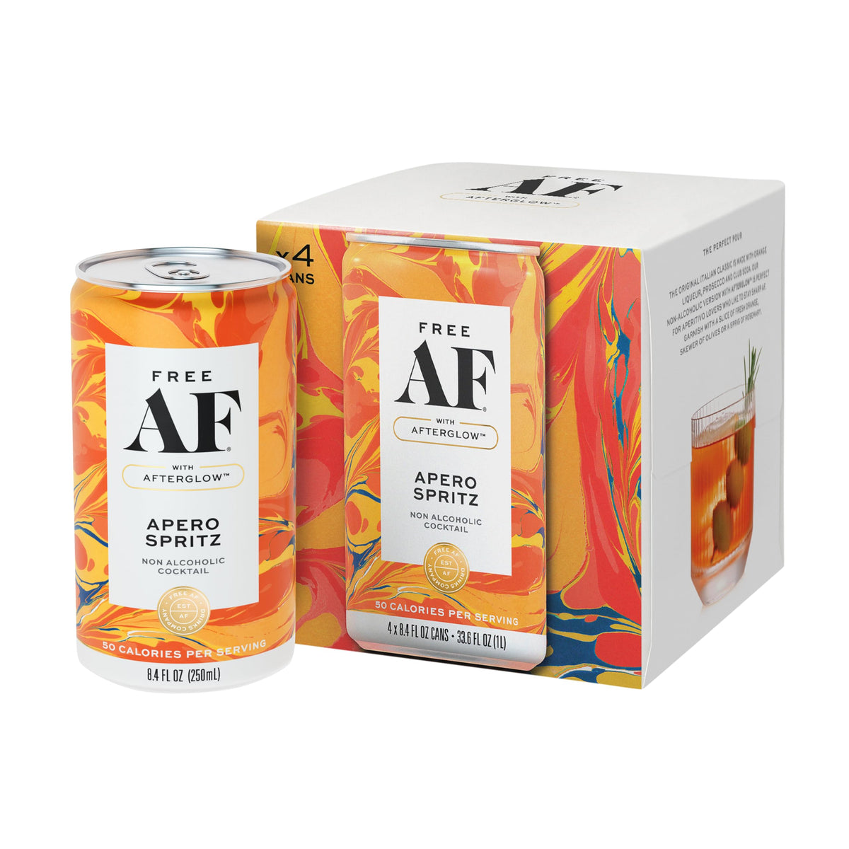 Free AF Apero Spritz can showing a low-calorie, alcohol-free option.