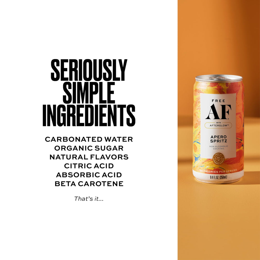 Free AF Apero Spritz garnished glass evoking mindful social sipping.