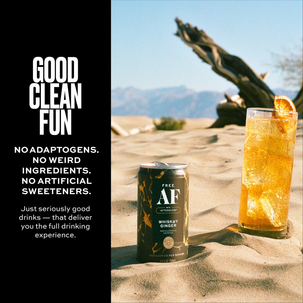 Free AF Whiskey Ginger ice-cold can, quick refreshment