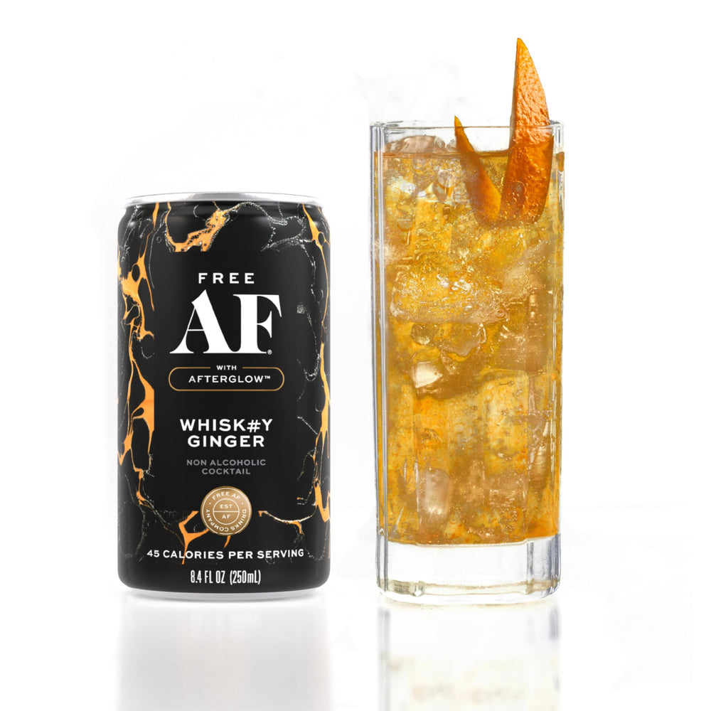 Free AF Whiskey Ginger label close-up, premium non-alcoholic choice