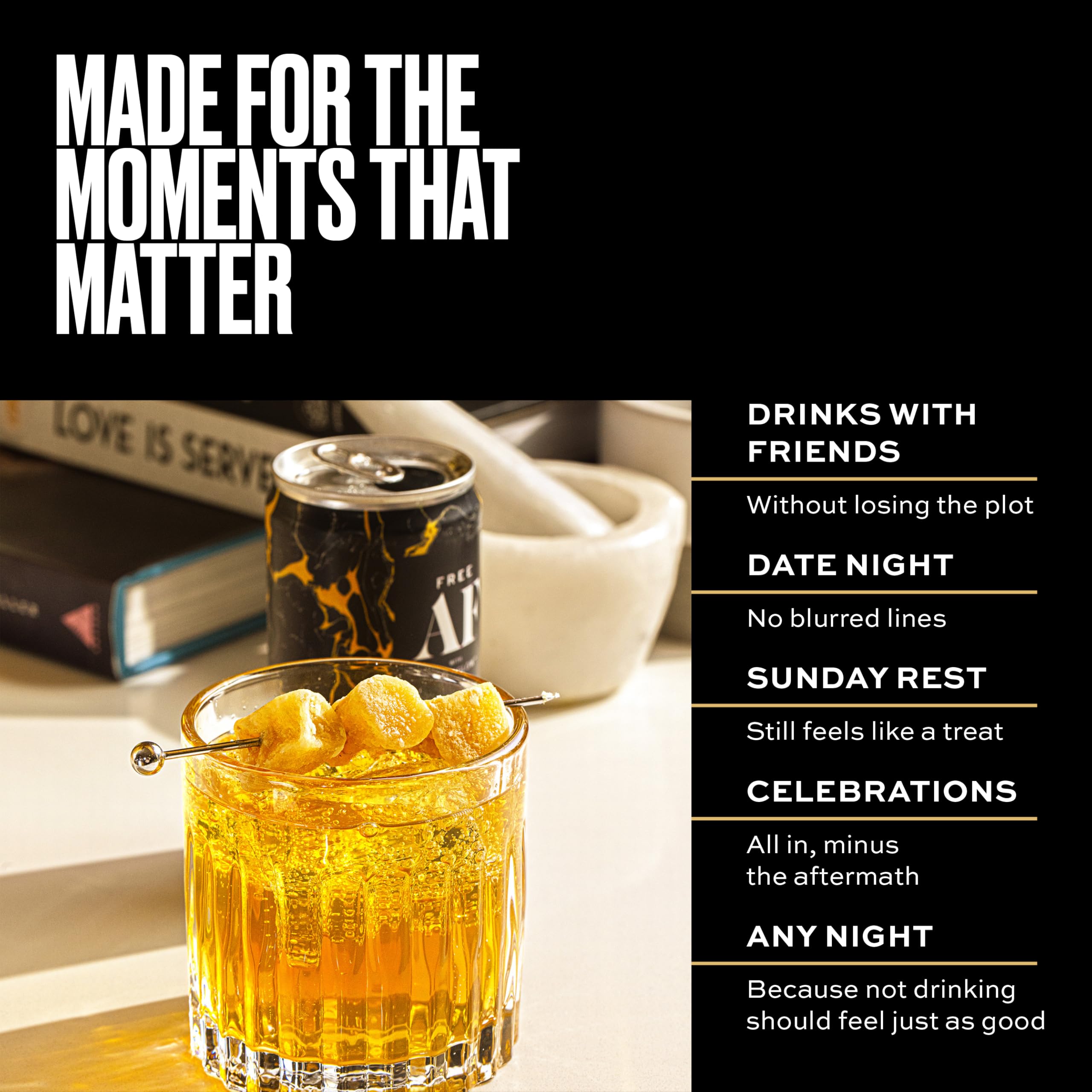 Free AF Whiskey Ginger serving with lime twist, elegant mocktail moment