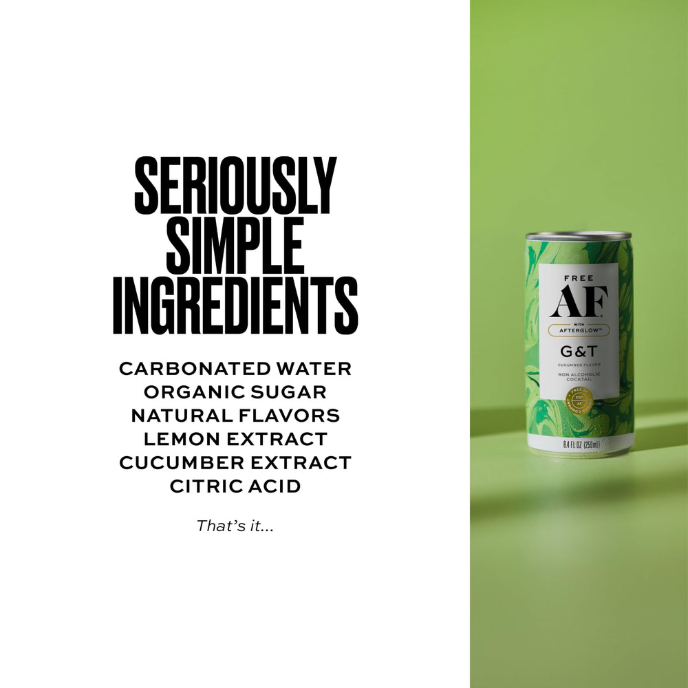 Free AF cucumber G&T in a bubbling glass, lively flavor without alcohol.