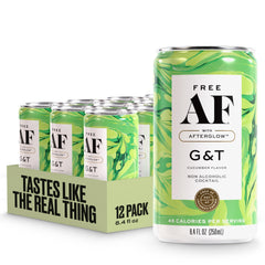 Free AF cucumber G&T can, a refreshing alcohol-free option for gatherings.