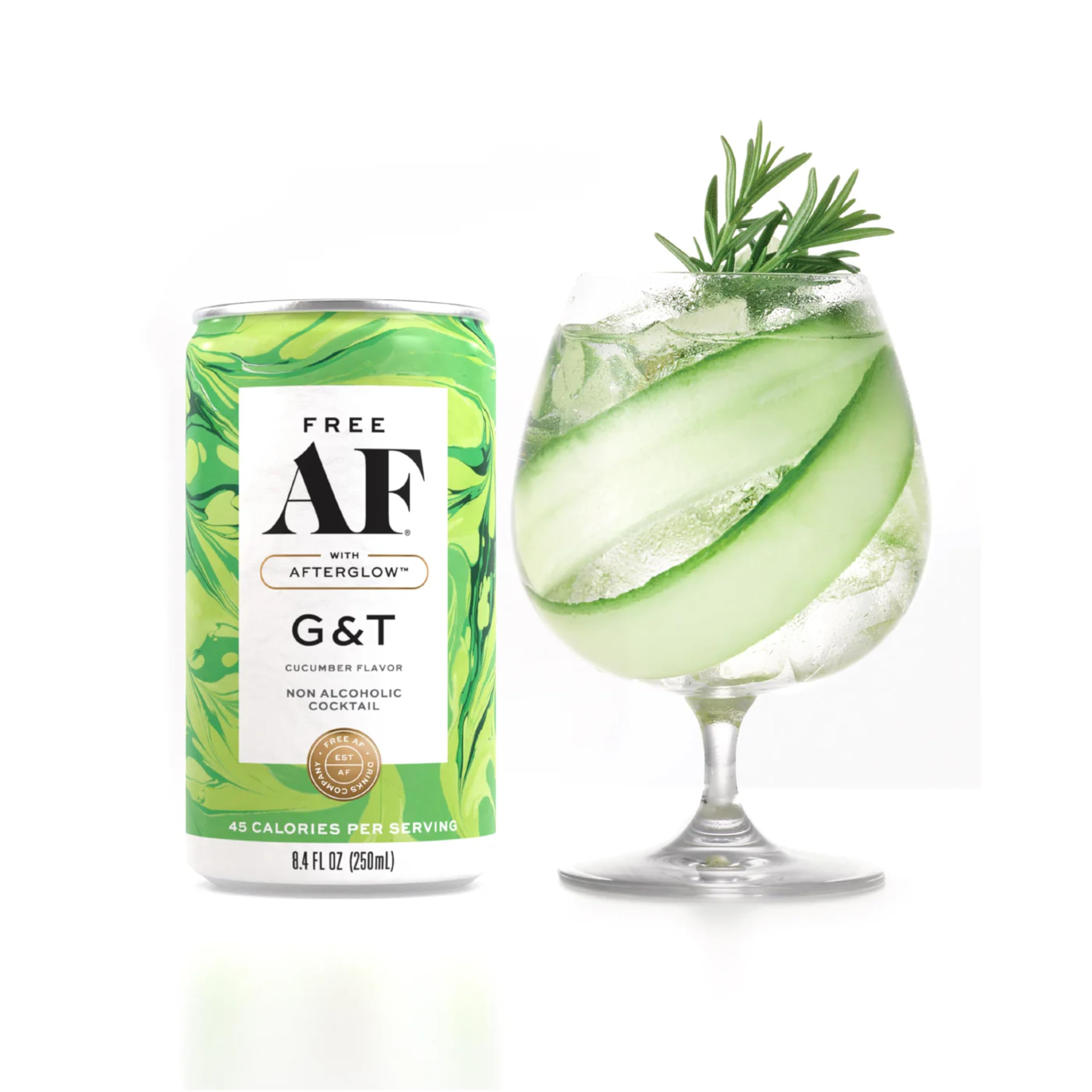 Free AF cucumber G&T with cucumber garnish, elevating a sophisticated non-alcoholic experience.