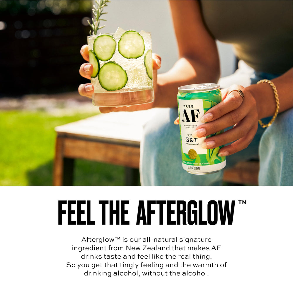 Free AF cucumber G&T at a party setting, perfect for social sipping.