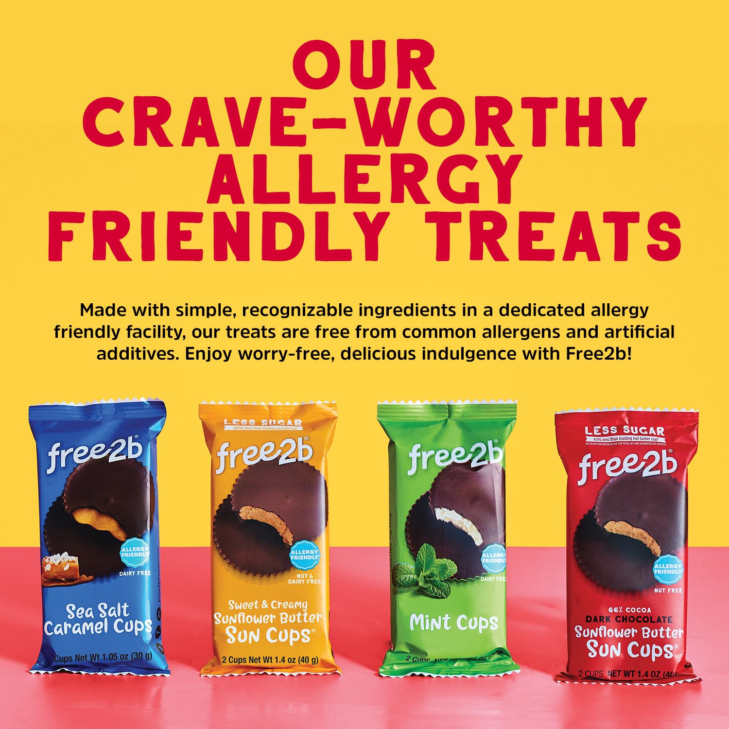 Nutrition panel on Free2b Mint Mini Cups emphasizing allergen-free benefits