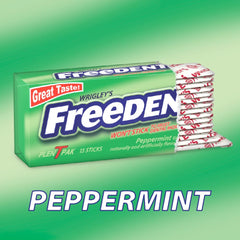 Freedent packaging indicates 15 sticks per pack for convenient use.