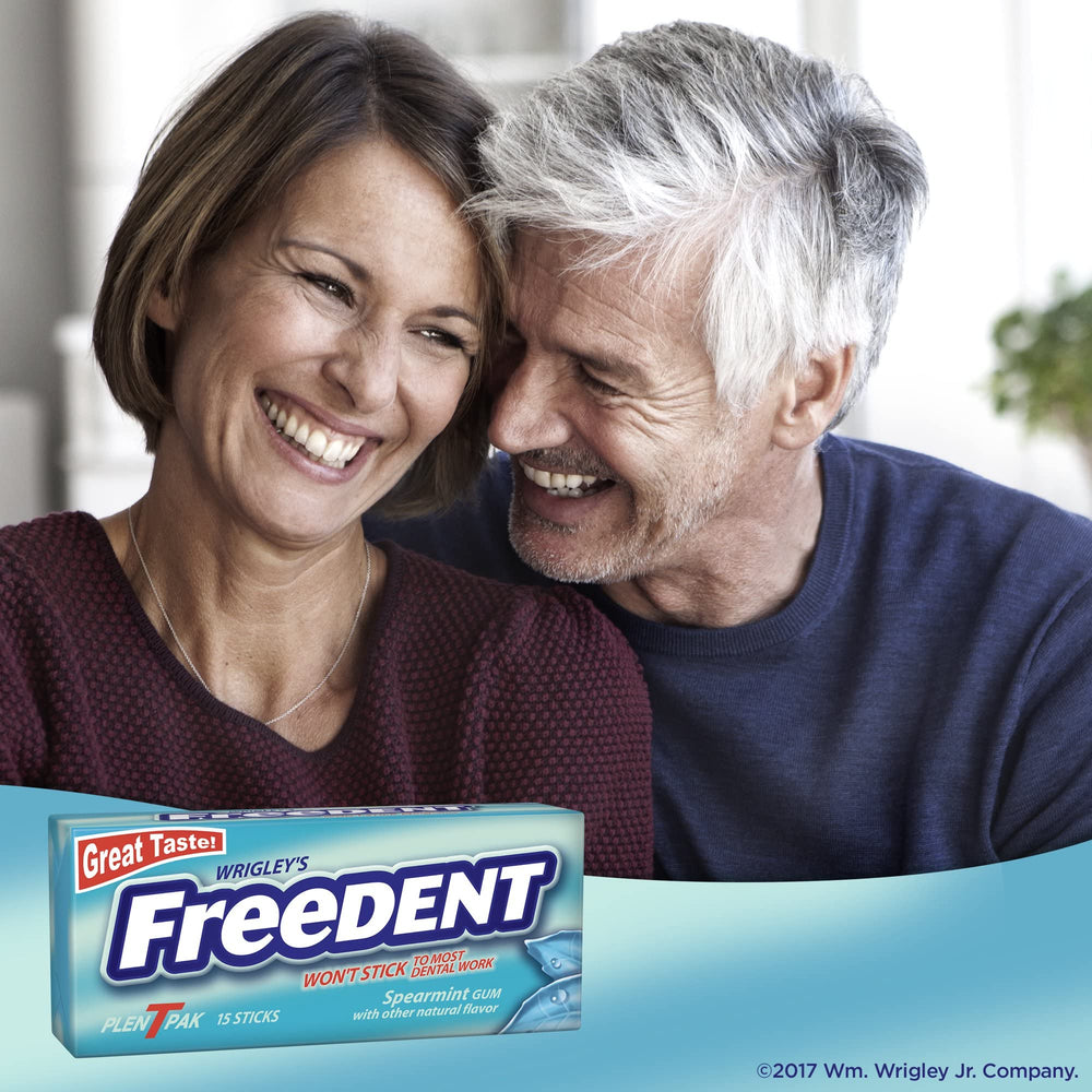 Freedent gum close-up reveals crisp mint aroma and flavor.