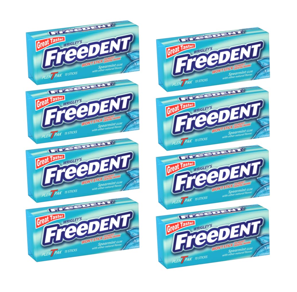 Freedent Spearmint gum 15 sticks per pack, convenient breath refresh on the go.