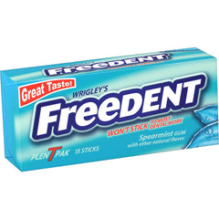 Freedent Spearmint packaging close-up highlights protective foil wrap.