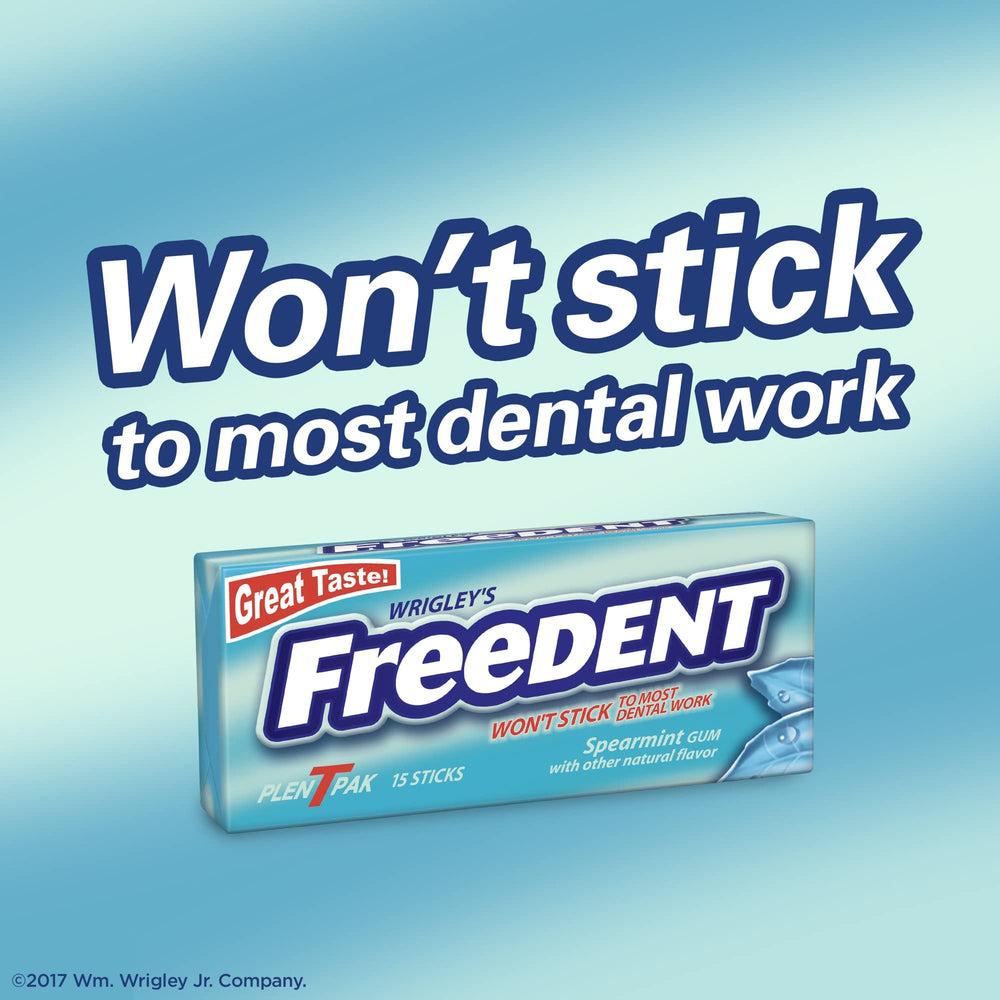 Freedent spearmint sticks near-closed pack emphasizes discreteness.