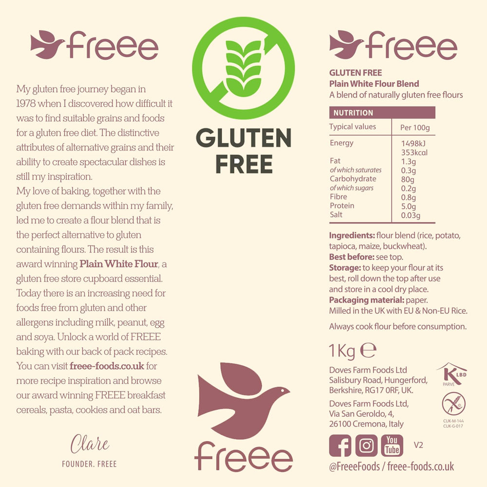 Freee gluten-free flour blend pack designed for baking baguettes, cakes, and cookies.