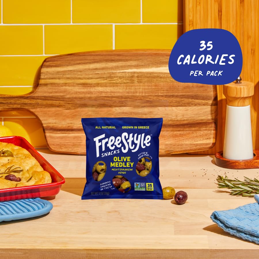 Freestyle Snacks all-natural olives in liquid-free pouches for mess-free snacking